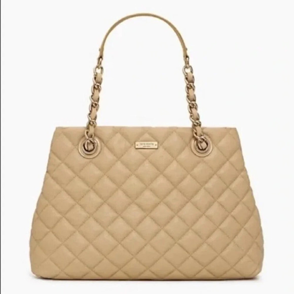 Kate Spade Camel Quilted Leather Gold Coast Maryanne Large Tote Cashew  Tan - Picture 2 of 9